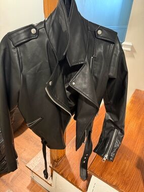 Calvin Klein Belted Black Faux Leather Jacket